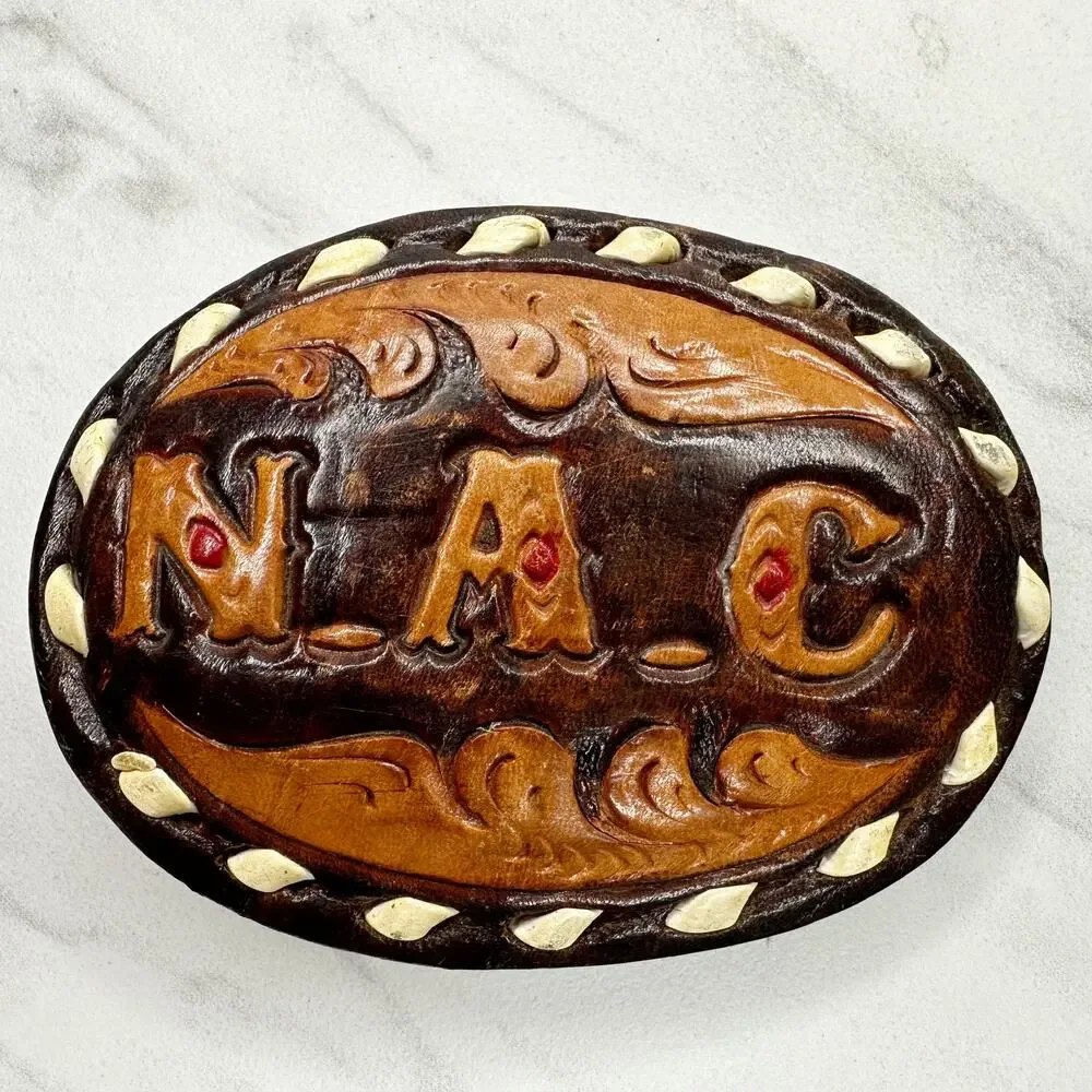Vintage NAC Initials Custom Leather Western Belt Buckle ✨